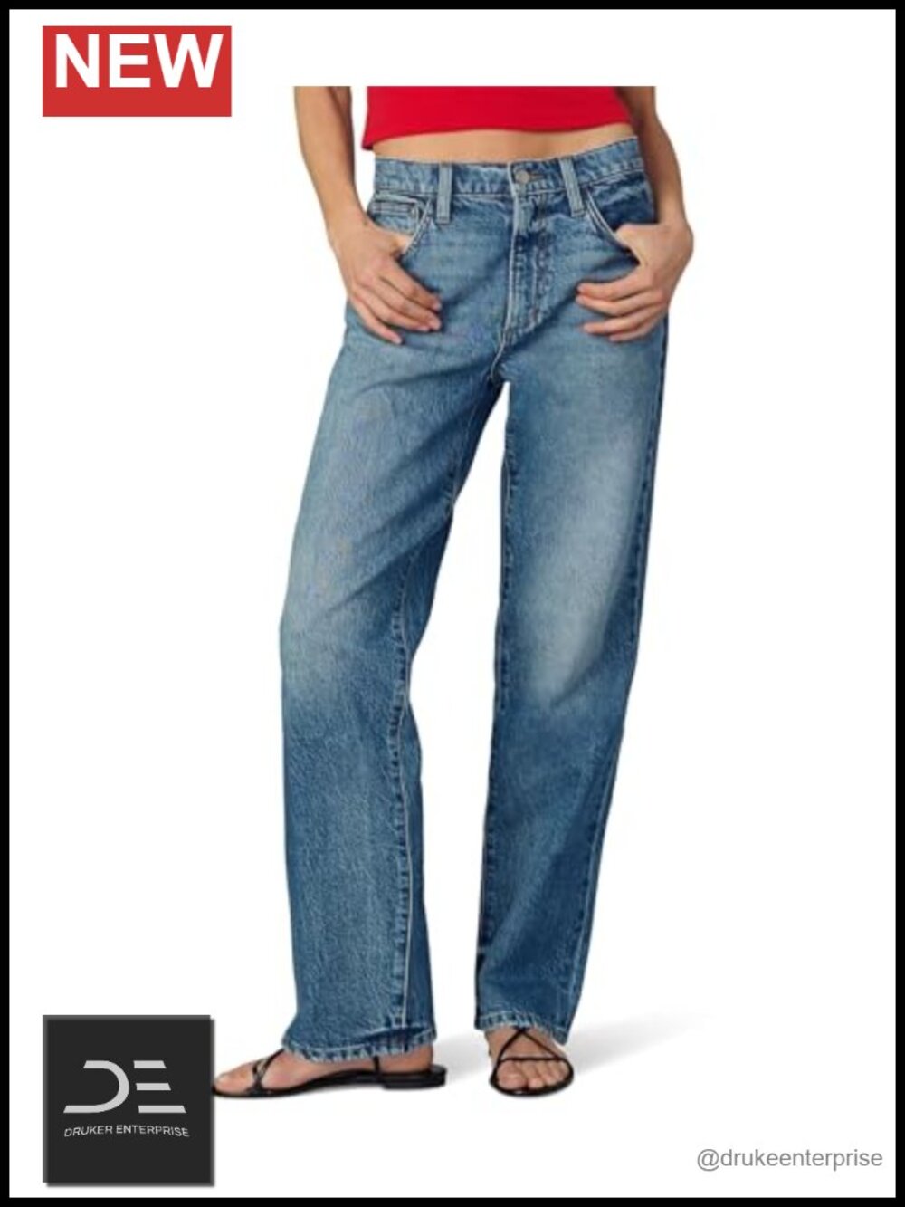 Straight Leg Boyfriend Jeans Stretch Cotton Mid Rise